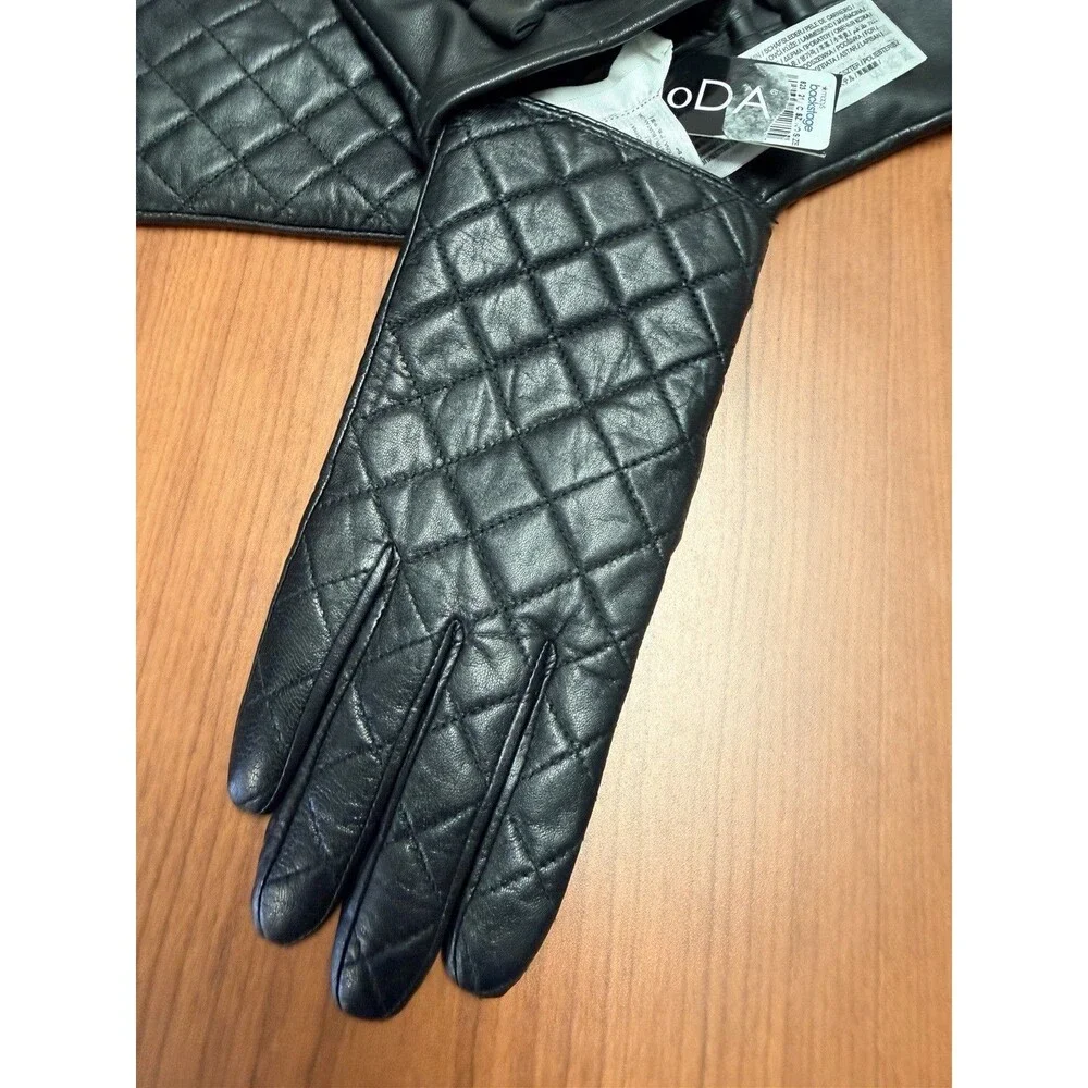MoDA & Mango Women Black Leather Gloves 2 Pair Lot S S/M NWT Quilted Bow Luxury